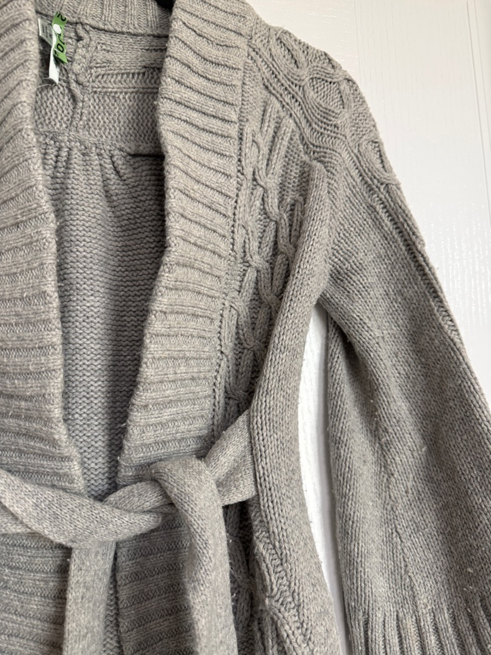 Beth Bowley Light Gray Cable-Knit Belted Cardigan - Picture 6 of 12
